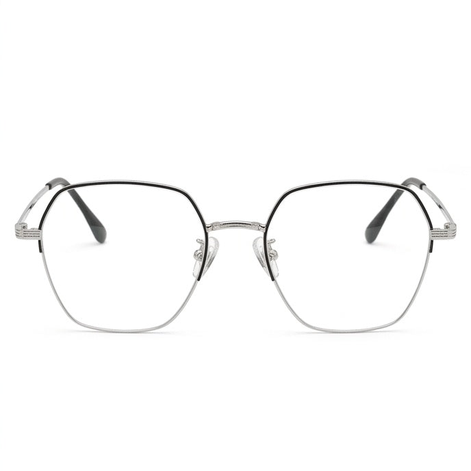 FRAMEKARTS // METAL HALF RIM HEXAGONAL FRAME FOR MEN SILVER