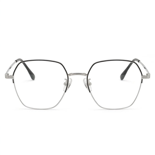 FRAMEKARTS // METAL HALF RIM HEXAGONAL FRAME FOR MEN SILVER