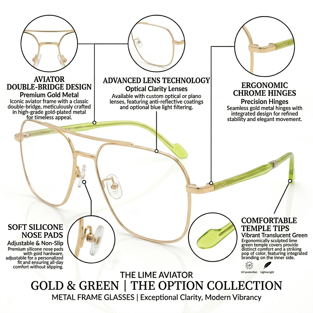 FRAMEKARTS// SQUARE GOLDEN AND GREEN METAL FRAME FOR MEN