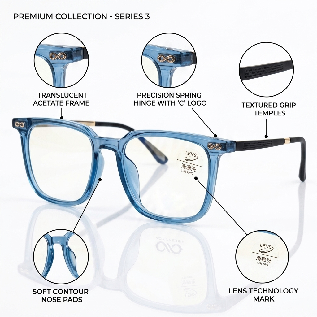 FRAMEKARTS// ICE BLUE ACETATE SHEET FRAME FOR MEN SQUARE
