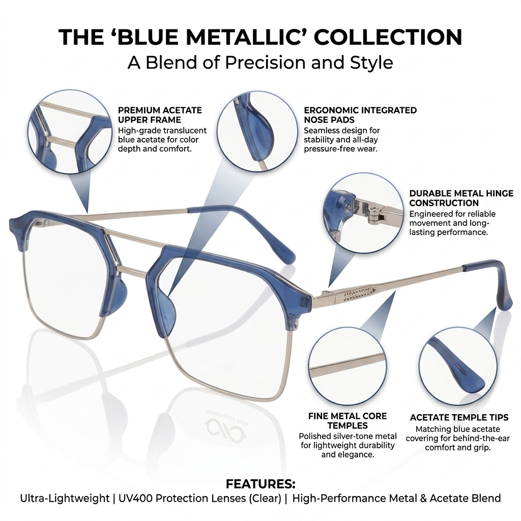 FRAMEKARTS// CREATA BLUE AND SILVER METAL FOR MEN