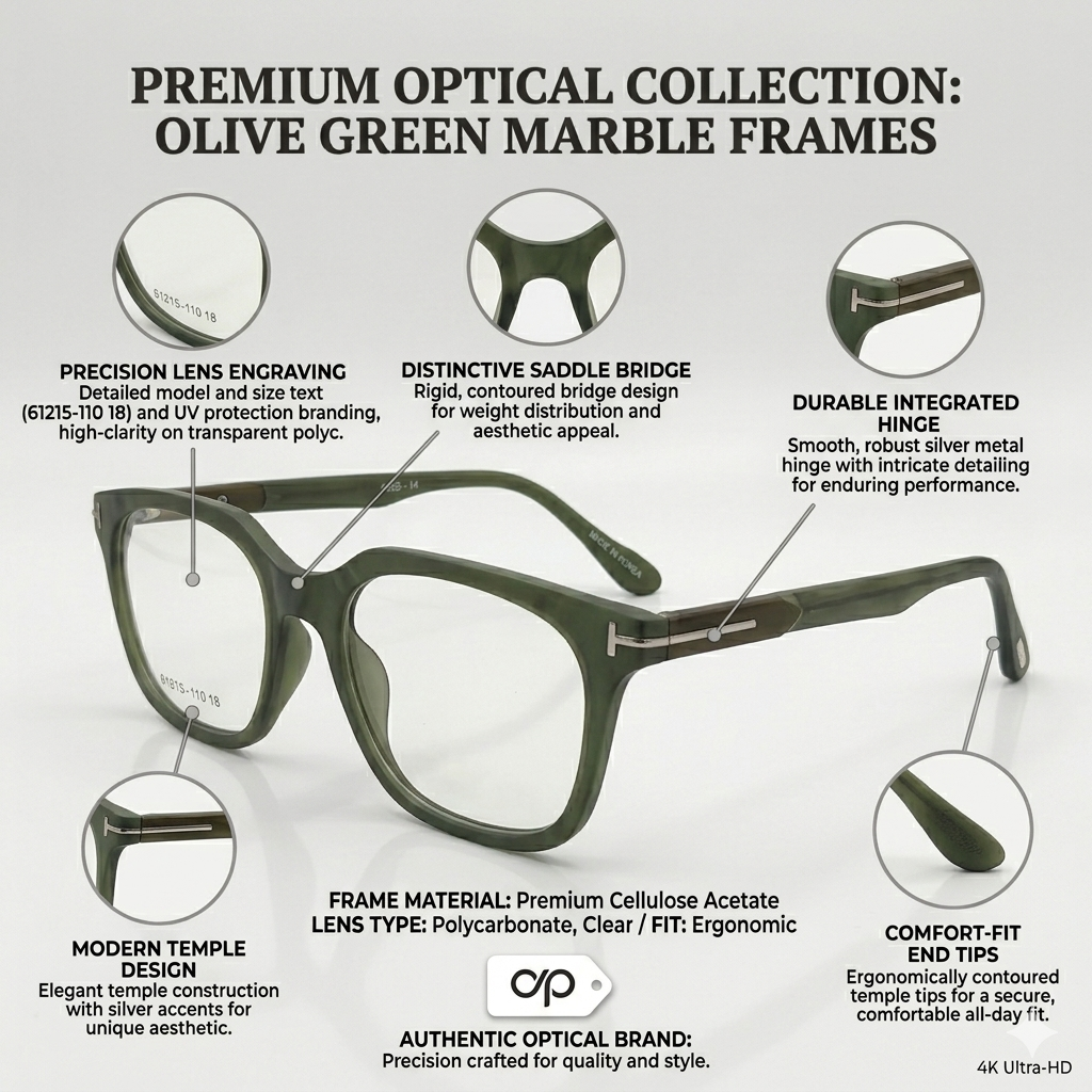 FRAMEKARTS// OLIVE GREEN FULL ACETATE FRAME FOR MEN SQUARE