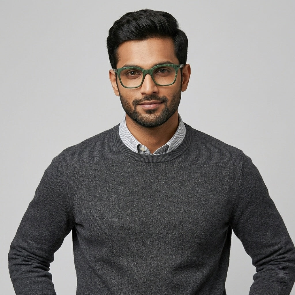 FRAMEKARTS// OLIVE GREEN FULL ACETATE FRAME FOR MEN SQUARE