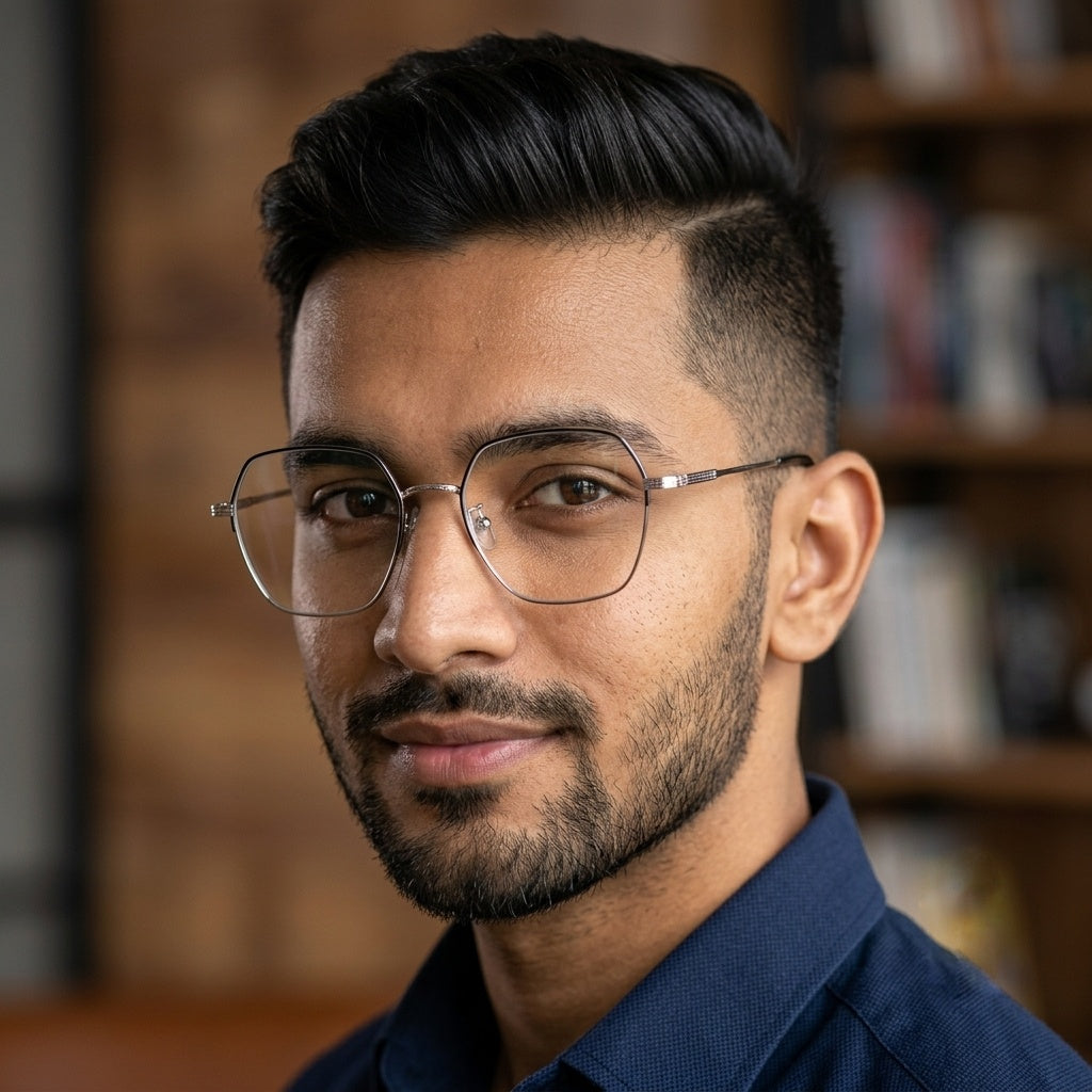 FRAMEKARTS // METAL HALF RIM HEXAGONAL FRAME FOR MEN SILVER