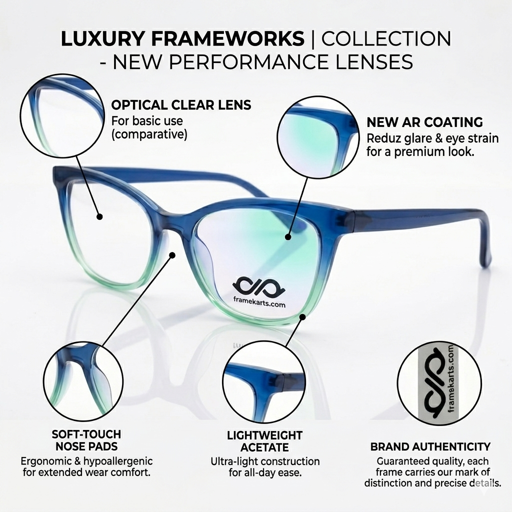FRAMEKARTS// ICE BLUE AND GREEN SHADE ACETATE FRAME FOR WOMEN CAT EYE SHAPE