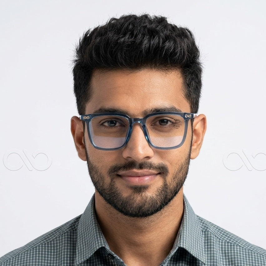 FRAMEKARTS// ICE BLUE ACETATE SHEET FRAME FOR MEN SQUARE