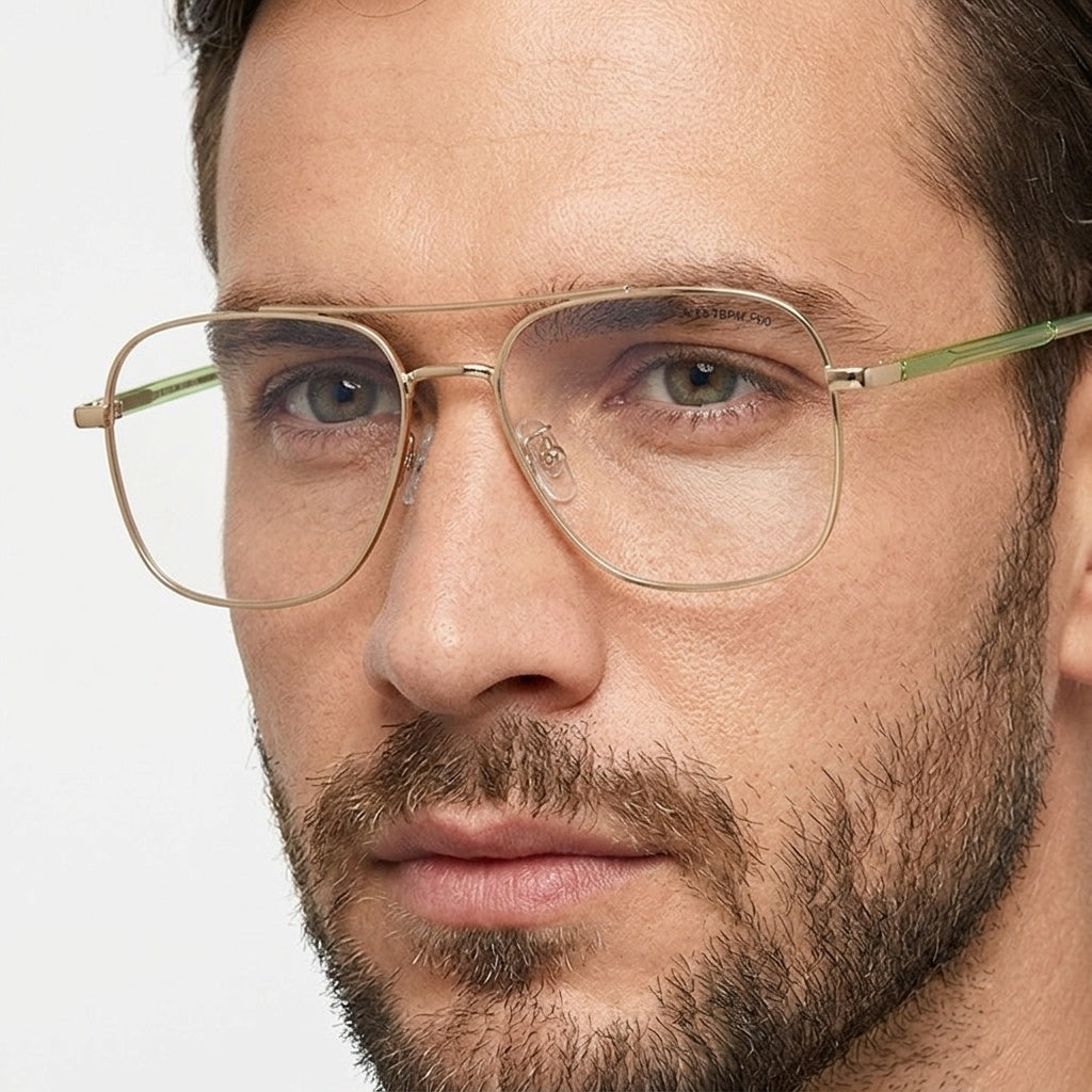 FRAMEKARTS// SQUARE GOLDEN AND GREEN METAL FRAME FOR MEN