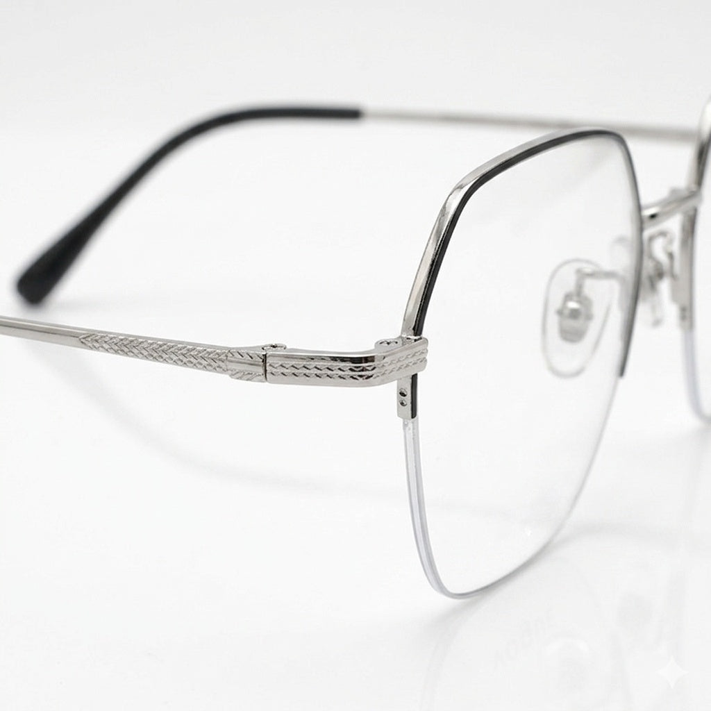 FRAMEKARTS // METAL HALF RIM HEXAGONAL FRAME FOR MEN SILVER