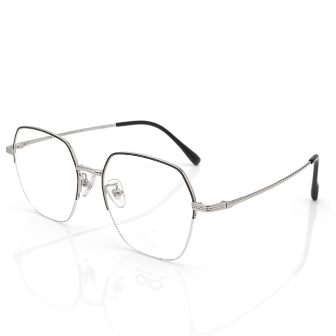 FRAMEKARTS // METAL HALF RIM HEXAGONAL FRAME FOR MEN SILVER